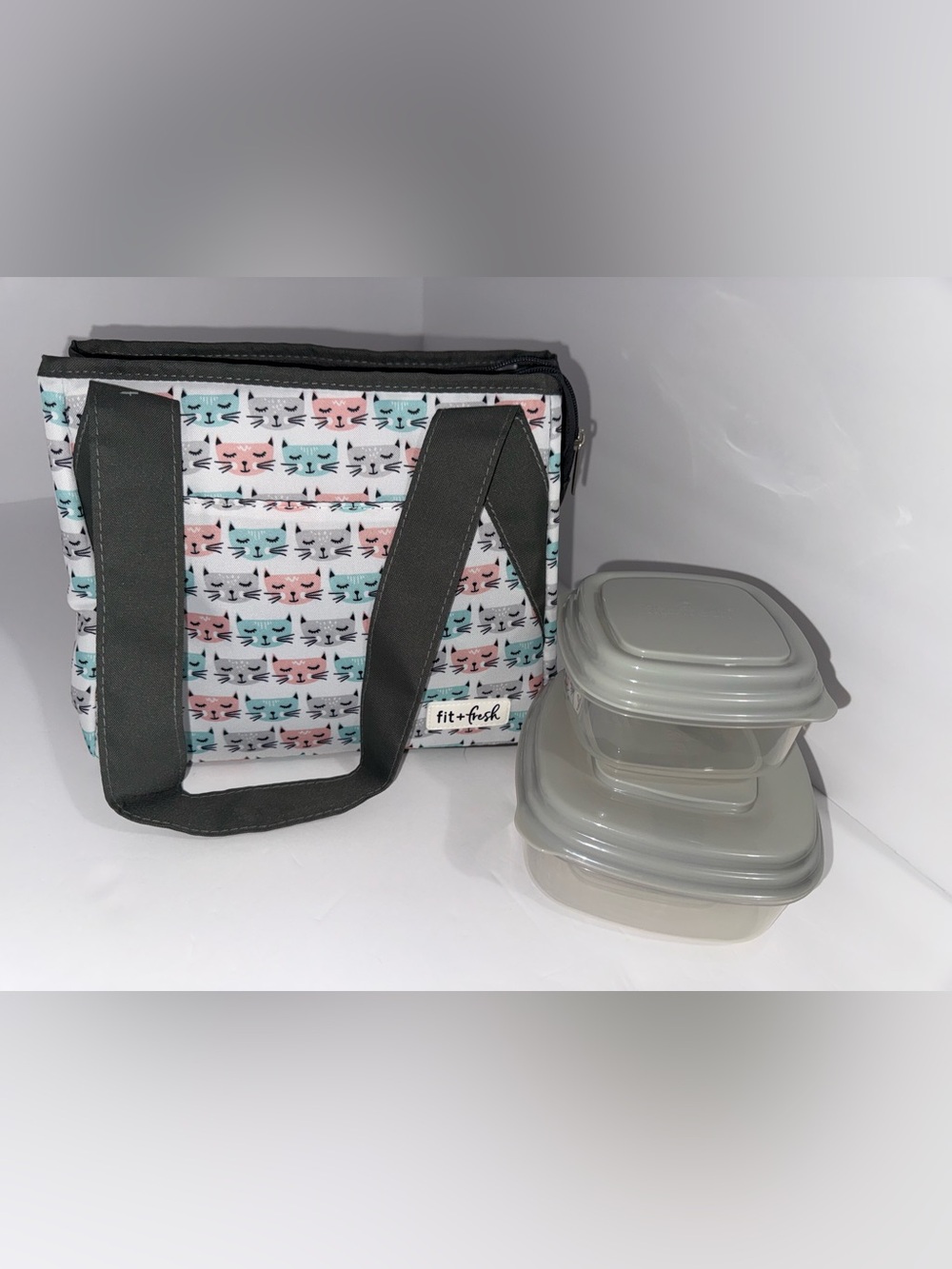 Fit + Fresh Insulated Lunch Bag with 2 Food Storage Containers – Cat Print - Picture 6 of 8